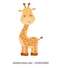 Cute baby giraffe illustration. Vector illustration of a cute animal. Cute little illustration of giraffe for kids, baby book, fairy tales, covers, baby shower invitation, textile t-shirt.