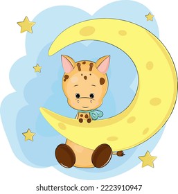 cute baby giraffe on the moon