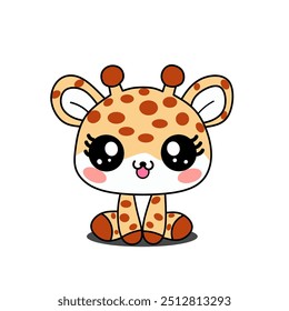 Sentado bonito bebê girafa, Kawaii estilo ilustração vetor.