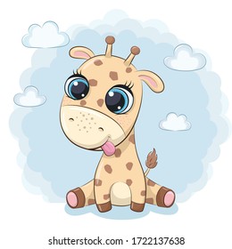 Cute baby giraffe. Vector illustration for baby shower, greeting card, party invitation, fashion clothes t-shirt print.