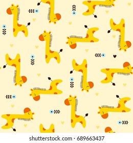 Cute baby giraffes pattern with flowers