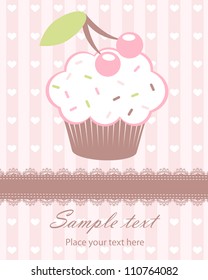 Cute baby girl arrival announcement card with cupcake