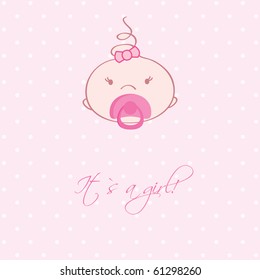 Cute baby girl arrival announcement card.