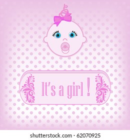 Cute baby girl arrival announcement card.