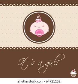 Cute baby girl arrival announcement card.