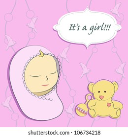 Cute baby girl arrival card