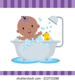Cute baby girl bath. Cute baby boy taking a bath in tub.