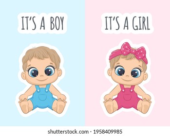 Cute baby girl baby boy with phrase It's a boy , It's a girl.