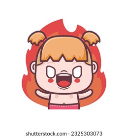 cute baby girl cartoon with angry expression. vector illustration, mascot, icon, sticker.