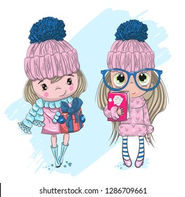 Cute baby girl .cartoon hand drawn vector illustration. Can be used for baby t-shirt print, fashion print design, children wear, baby shower celebration, greeting and invitation card.