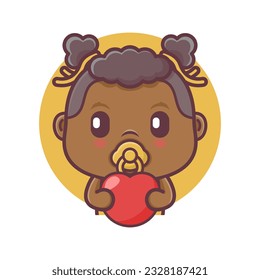 cute baby girl cartoon with love balloons. vector illustration, mascot, icon, sticker.