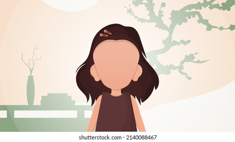 Cute baby girl in cartoon style. Poster with a teenage girl. Vector illustration.