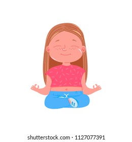 Cute baby girl is doing yoga. Sport healthy life. Basic most popular asana.  Vector cartoon illustration