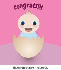 cute baby girl in egg shell - vector illustration