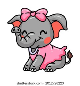 Cute baby girl elephant cartoon sitting