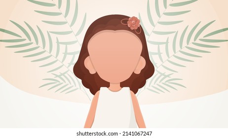 Cute baby girl in flat style. Poster with a teenage girl. Vector.