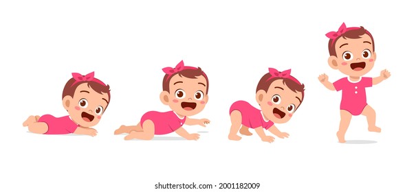 cute baby girl in growth cycle progress set