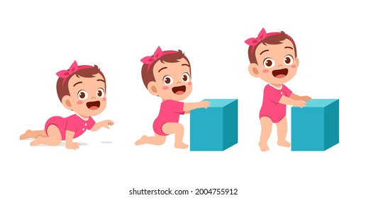 cute baby girl in growth cycle progress set