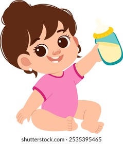 Cute Baby Girl Hold Pacifier Illustration