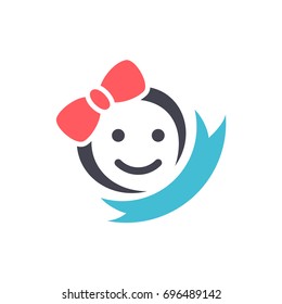 Cute Baby Girl Logo. Kids Care Logo Design Concept