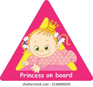 Cute baby girl, pink car sticker. Baby on board
