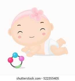 Cute Baby Girl with Pink Headbands Cartoon.Vector Illustration.