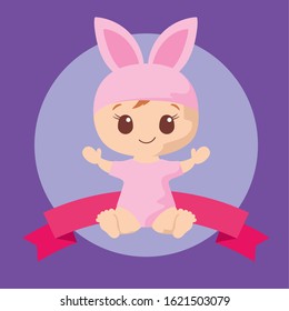 Cute baby girl with rabbit costume design, Child newborn childhood kid innocence and little theme Vector illustration