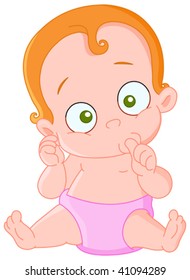 Cute Baby girl with red hair sucking her thumb