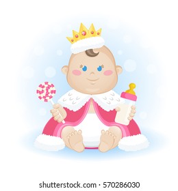 Cute Baby Girl In Royal Cloak With A Crown 