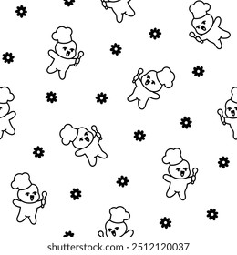 Cute baby girl. Seamless pattern. Coloring Page. Cartoon little newborn character. Hand style. Vector drawing. Design ornaments.