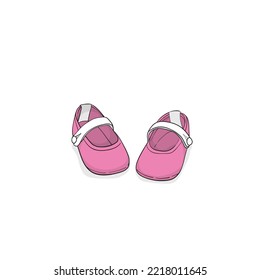 Cute baby girl shoes in pink and white with line art design for baby advertising template design