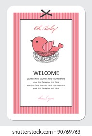 cute baby girl shower with bird. vector illustration