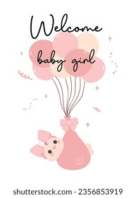 Cute Baby Girl Shower Invitation Card with Cute Hand Drawn Balloons cartoon illustration. Perfect for welcoming the little one into the family.