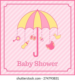 cute baby girl shower invitation in pink colors