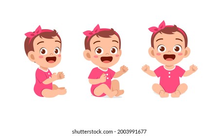 Cute Baby Girl Sit Down And Smile Pose Set