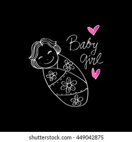 Cute baby girl. Sketchy style.
