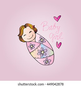 Cute baby girl. Sketchy style.