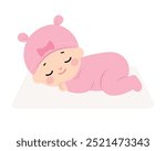 Cute baby girl sleeping, Isolated babies,Infant or newborn character on white background, flat vector illustration,nursery,baby shower, Design for printed, fabrics and textiles