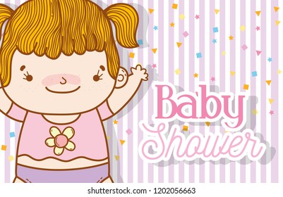 cute baby girl with stars and figures background