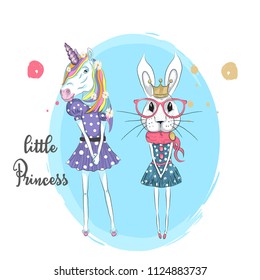 Cute baby girl unicorn and rabbit Princess