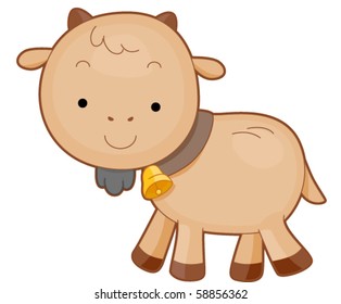 Cute Baby Goat with Bell - Vector