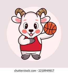 Cute baby goat cartoon basketball player