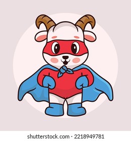 Cute baby goat cartoon on a superhero suit