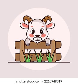 Cute baby goat cartoon on a fence