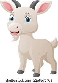 Cute baby goat cartoon on white background