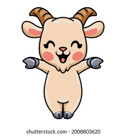 Cute baby goat cartoon raising hands