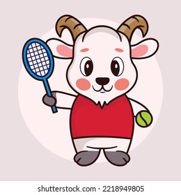 Cute baby goat cartoon tennis