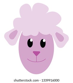A cute baby goat's face with bundle of fur over the head vector color drawing or illustration 