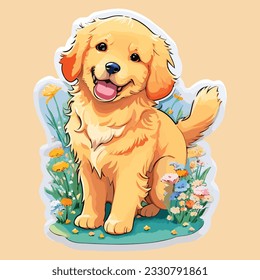 Cute Baby Golden Retriever Hund Aquarellaufkleber Kunstillustration Vektordesign