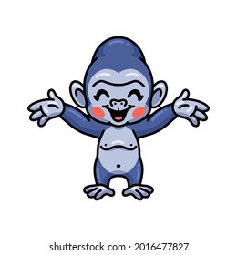 Cute baby gorilla cartoon raising hands